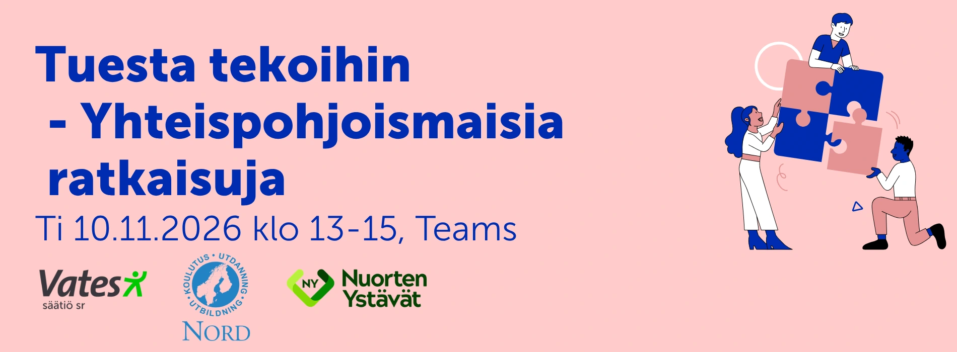 Kuvassa tapahtuman nimi, aika ja paikka sekä kumppanien logot. Koristeellinen kuvuituskuva