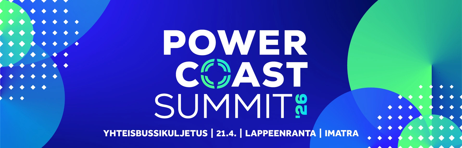 power coast summit logo ja yhteisbussikuljetus 
