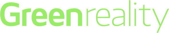 Logo, jossa kirkkaanvihreä Greenreality-teksti.